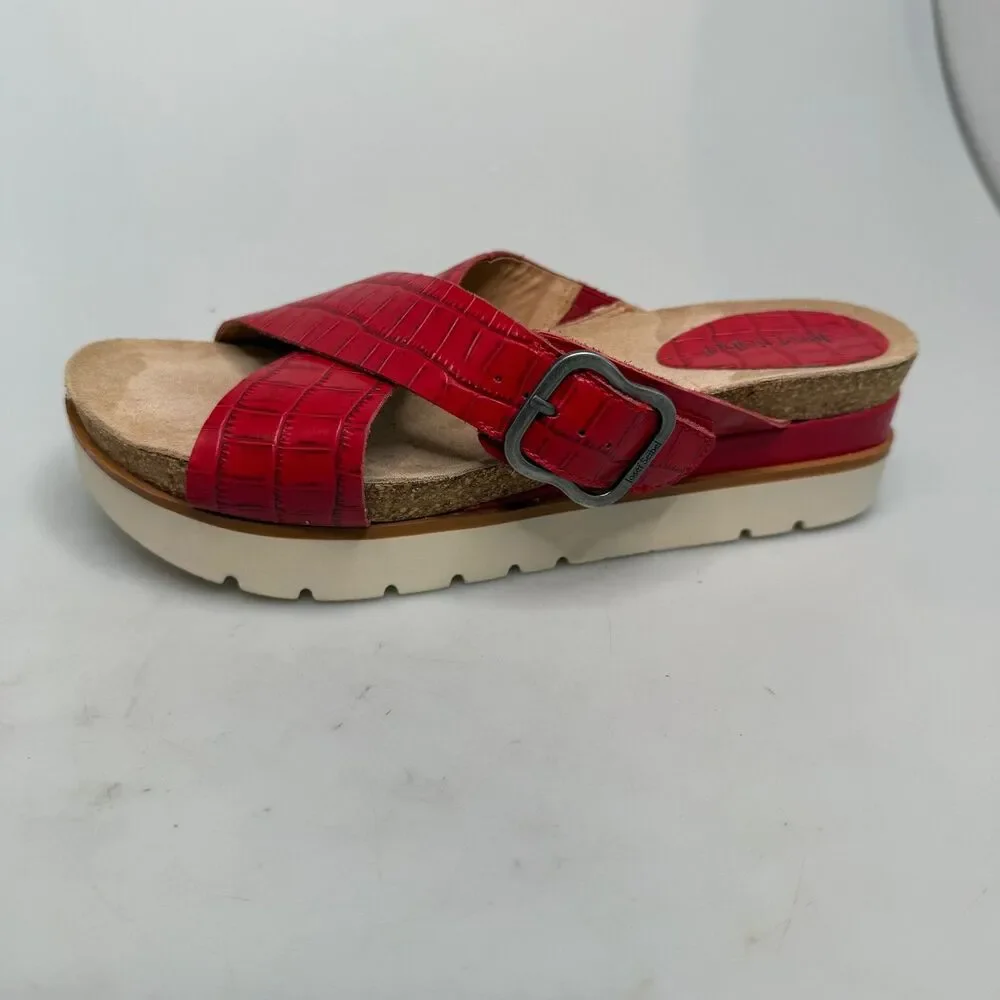 Josef Seibel Comfort Leather Platform Sandals Clea Red Brown Cork EU 39 US 8.5
